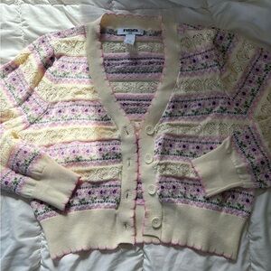 Women's Cream and Pink Knit Cardigan Sweater